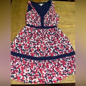 Michael Michael Kors Sleeveless Floral Dress Red & Navy Blue & Beige Sz XL